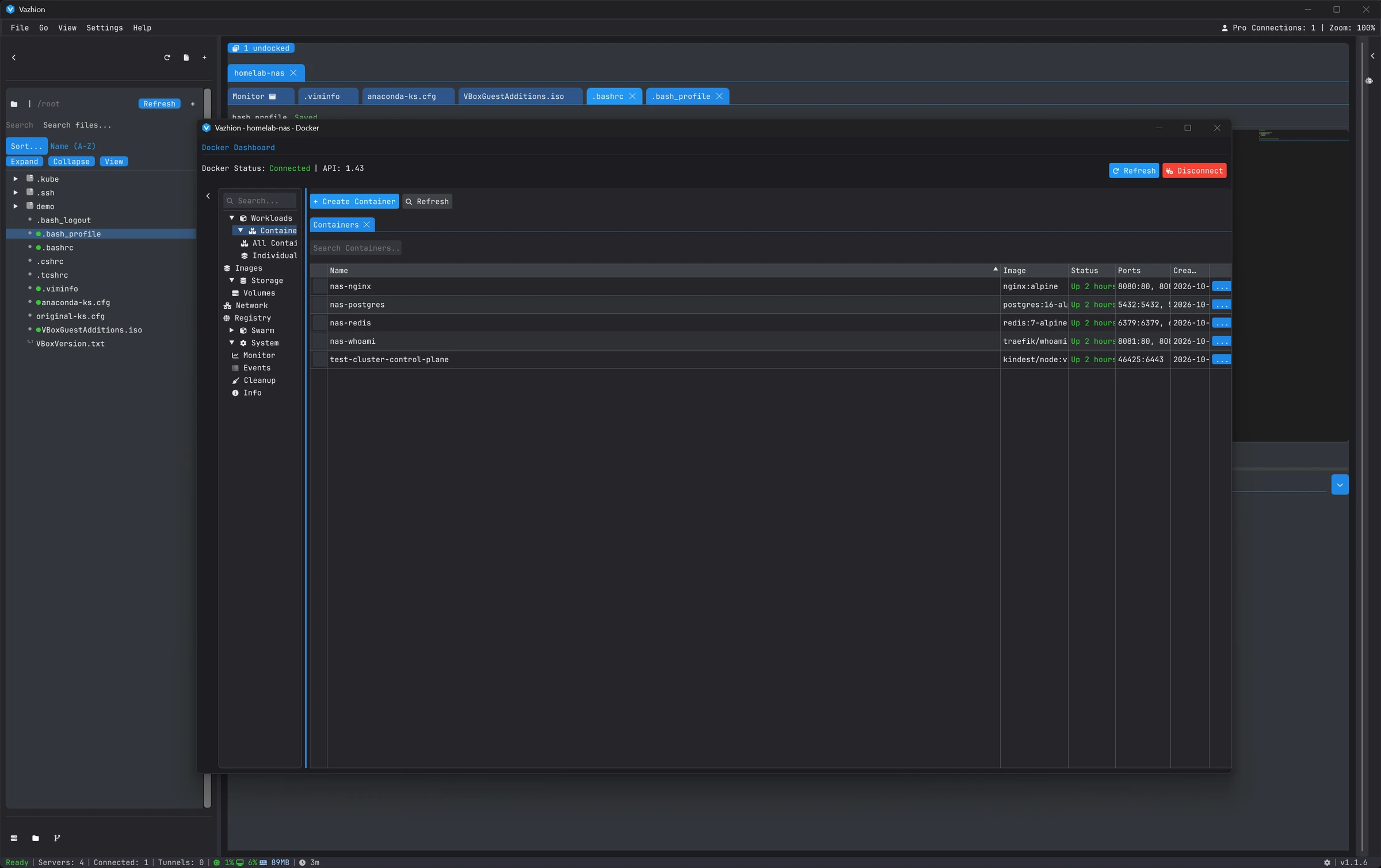 Remote files with an undocked Docker window in Vazhion