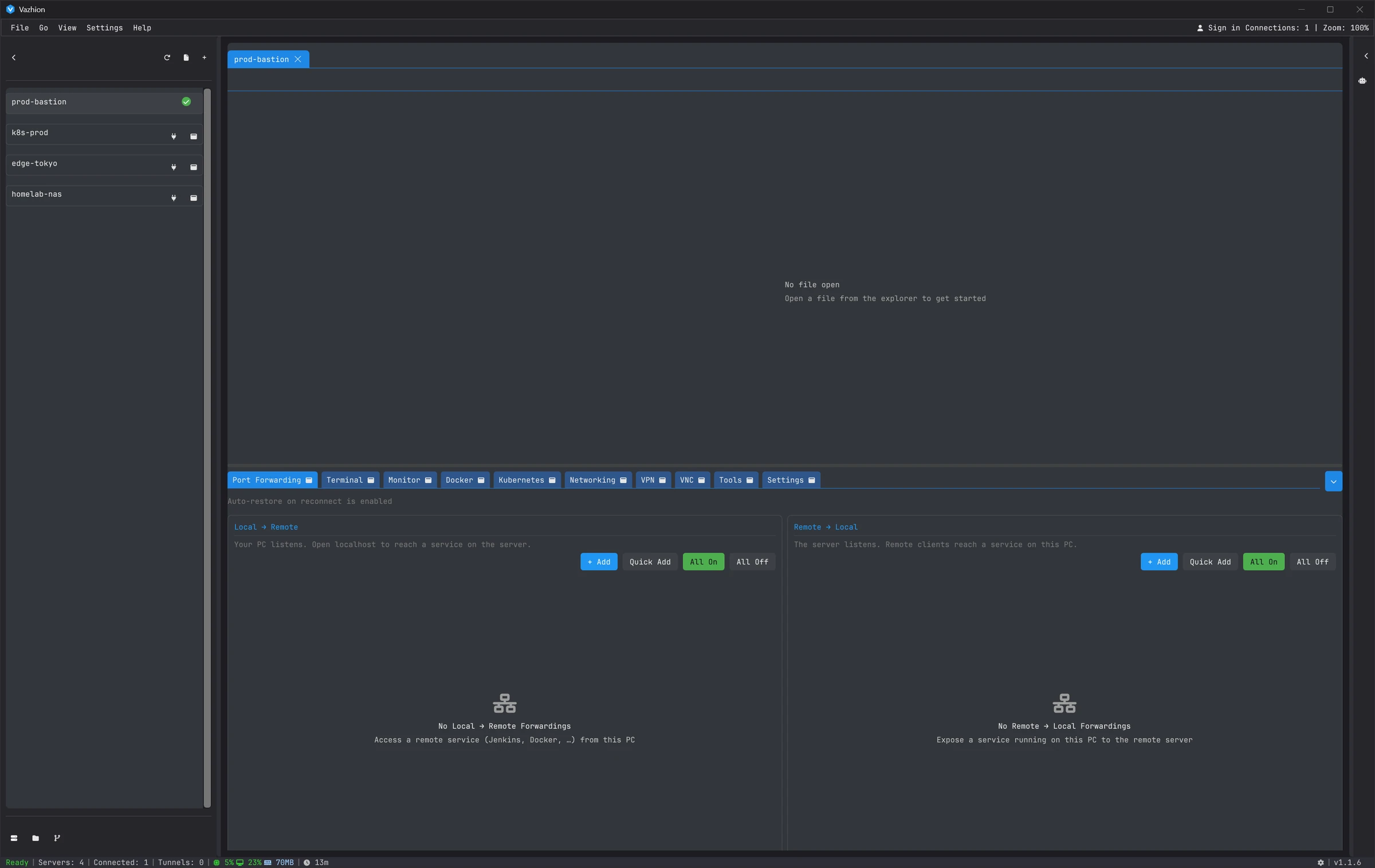 Local to remote and remote to local port forwarding in Vazhion